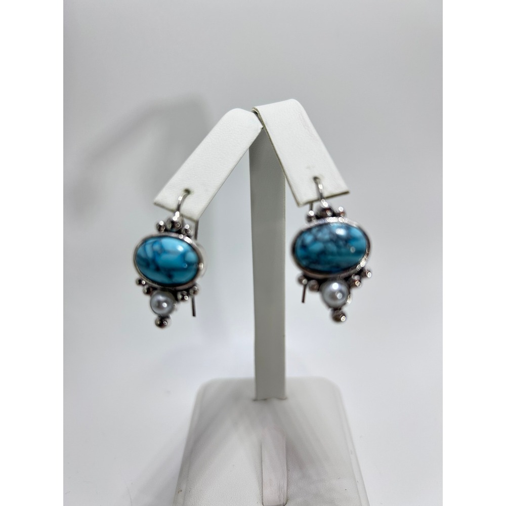 Drop Earrings Unbranded Women OS Blue Good Southwestern Turquoise Pearl Dangle